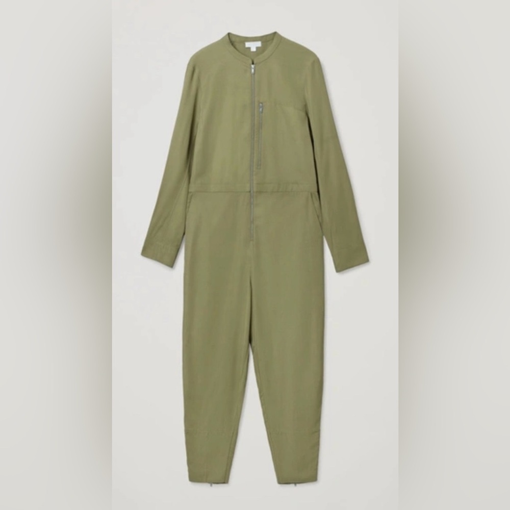 COS Collarless Long-sleeve Jumpsuit In Green, size US 6, bean new with tag
